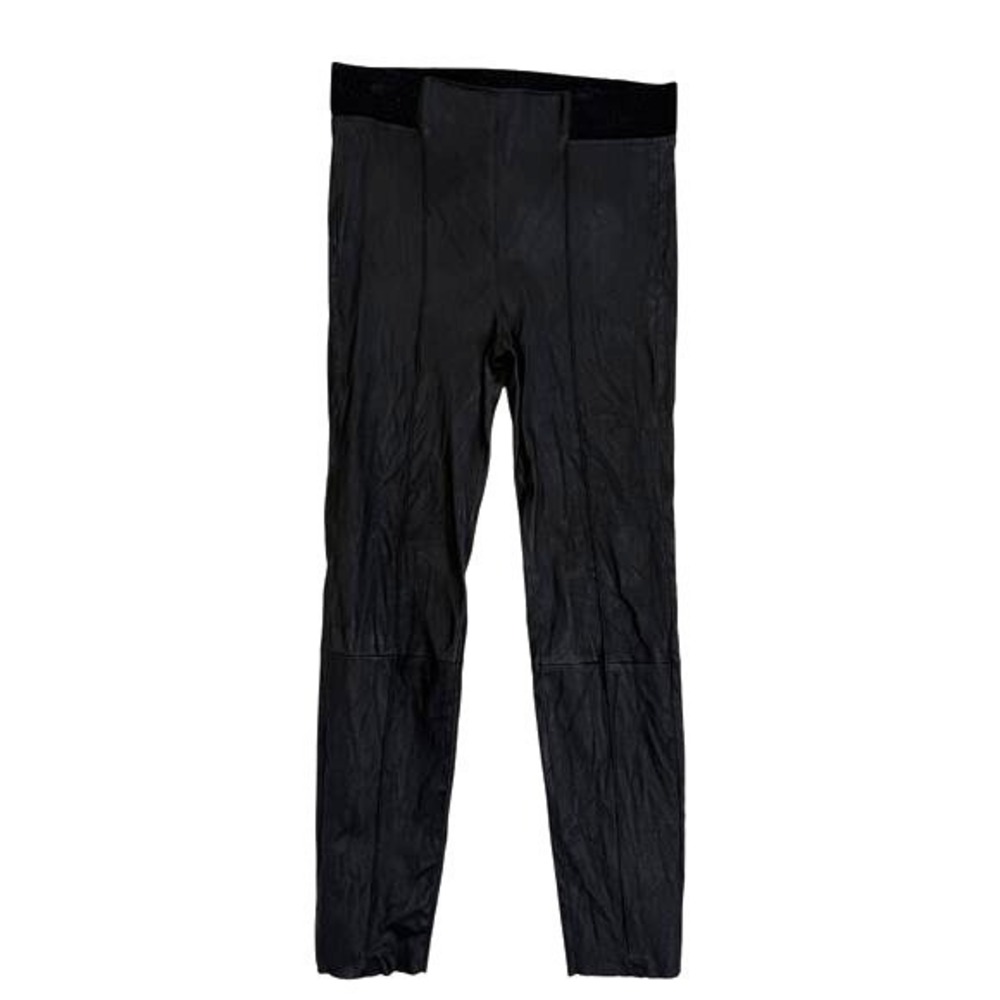 Brunello Cucinelli Black Leather Pants Italy Size 10 Panel Trousers